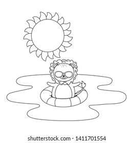 cute lion enjoying summer time cartoon
