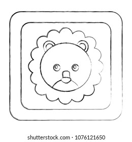 cute lion face in button character icon