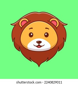 Cute lion face cartoon vector icon illustration. Animal icon concept isolated vector. Flat cartoon style. Lion Illustration