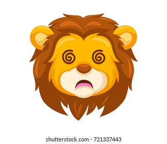 Cute Lion Face Emoticon Emoji Expression Illustration - Dizzy