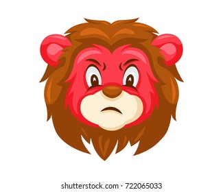 Cute Lion Face Emoticon Emoji Expression Illustration - Angry