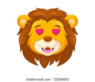 Cute Lion Face Emoticon Emoji Expression Illustration - Fall In Love