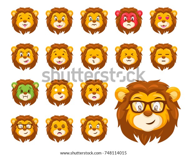 かわいい獅子の顔の絵文字の表情イラスト のベクター画像素材 ロイヤリティフリー