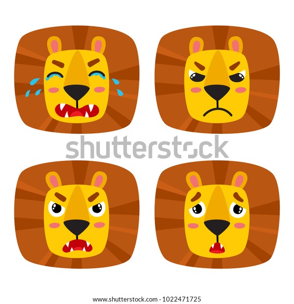 Cute Lion Face Expression Set Cartoon Stock Vector (Royalty Free ...