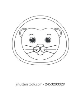 Cute lion face, head of funny jungle king of simple geometric shape vector illustration