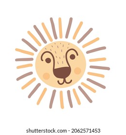 Cute lion face head. 
Hand drawn illustration, doodle.
Vector 