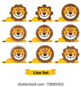 Cute lion face icon, logo, symbol. Vector illustration isolated on a white background