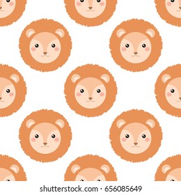 Cute lion face isolated on white background. Seamless vector pattern