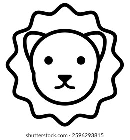 Cute Lion Face Line Drawing Icon