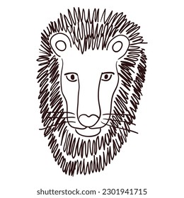 Cute cara de león, retrato dibujado a mano ilustración de caricatura, sketch. Arte de línea, diseño de estilo de dibujo, vector aislado. Animales tropicales, vida silvestre de la jungla, gatos grandes, safari, naturaleza, elemento impreso