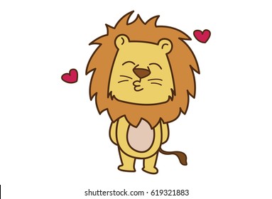 Cute Lion feeling loved. Vector Illustration. Isolated on white background.