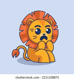 The cute lion is feeling scared