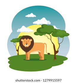 cute lion in the field scene