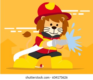 Cute Lion Firefighter Illustration, Suitable for Education, Card, T-Shirt, Social Media, Print, Book, Stickers, and Any Other Kids Related Activities