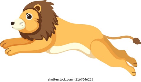 Cute lion in flat cartoon style illustration