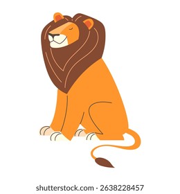 Cute lion in flat style isolated on white background