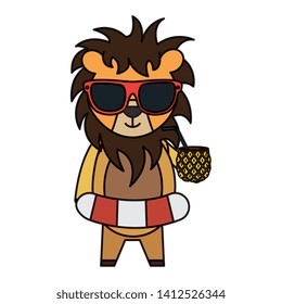 cute lion with float and pineapple cocktail