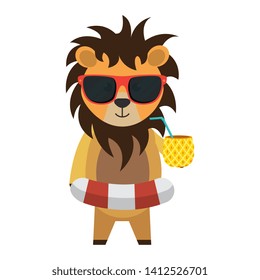 cute lion with float and pineapple cocktail