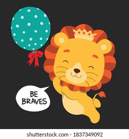 Cute lion floating with balloon
