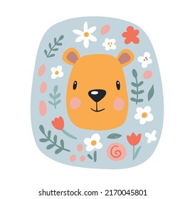 Cute lion with floral. Modern vector illustration
