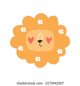León lindo con flores. Ilustración vectorial moderna