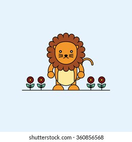 Cute lion with flowers.