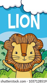 Cute Lion in forest cartoon