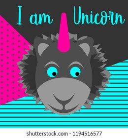 Cute lion in the form of a unicorn. I am a unicorn. Magic character unicorn.