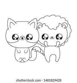 cute lion with fox baby animals kawaii style