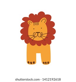 Cute Lion, Front View, Design Element Can Be Used for T-shirt Print, Poster, Card, Label, Badge Vector Illustration