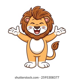 Cute lion with funny pose. Vector cartoon illustration isolated on white background