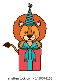 cute lion with gift box