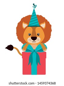 cute lion with gift box