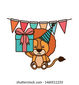cute lion with gift box