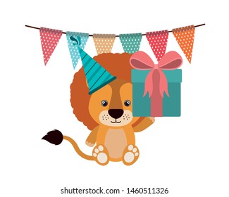 cute lion with gift box