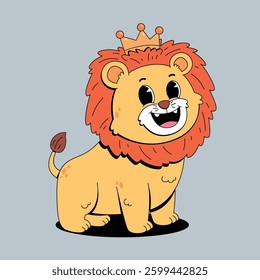 Cute lion with golden crown cartoon