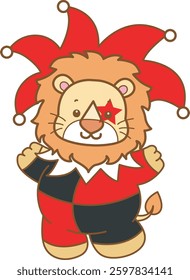 Cute Lion Halloween vector icon. Funny baby Lion animal series Halloween illustration.
baby lion with tarot costume