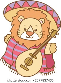 Cute Lion Halloween vector icon. Funny baby Lion animal series Halloween illustration.
baby lion with American old style