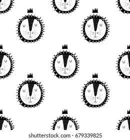 Cute lion hand drawing and seamless pattern vector illustration.	