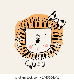 Cute lion hand drawn illustration.