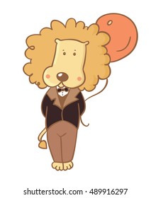 Cute lion. Hand drawn vector illustration. Gentleman lion. For kid's or baby's shirt design, print design,card or poster, t-shirt.