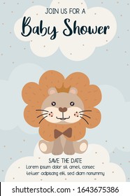 Cute Lion. happy birthday party invitation card design, baby shower invitation card design template.