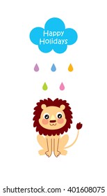 cute lion happy holidays greeting vector