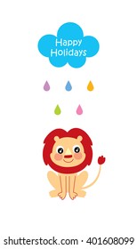 cute lion happy holidays greeting vector