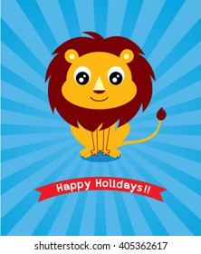 cute lion happy holidays greeting card
