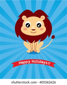 cute lion happy holidays greeting card