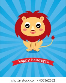 cute lion happy holidays greeting card