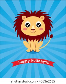 cute lion happy holidays greeting card