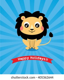 cute lion happy holidays greeting card