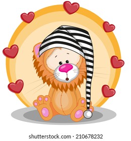 Cute Lion in hat with hearts 